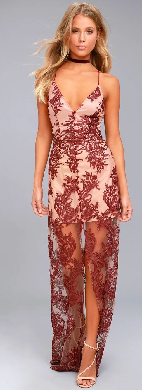 NWT Finders Keepers Spectral Lace Maxi Dress L Burgundy Homecoming Formal $215